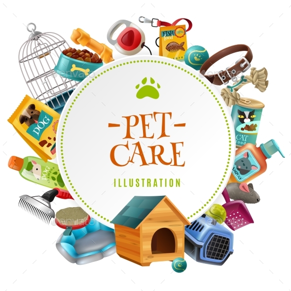 Pet Care  Accessories Round Frame Illustration