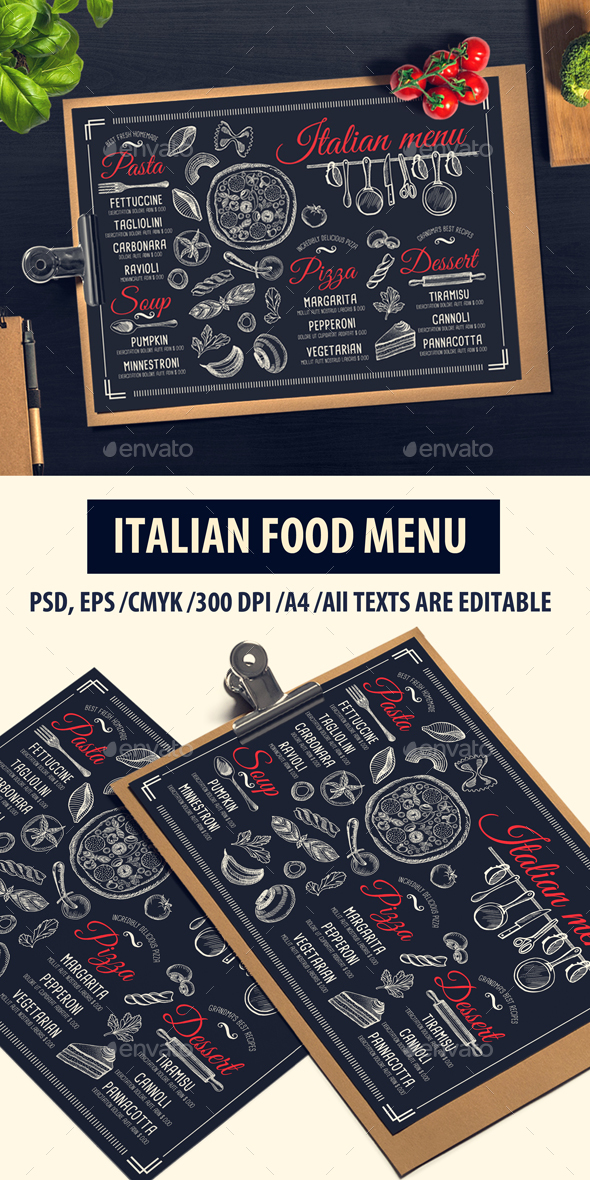 Italian Food Menu - Food Menus Print Templates