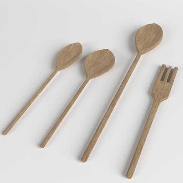 Wooden Spoons and Fork - 3DOcean Item for Sale