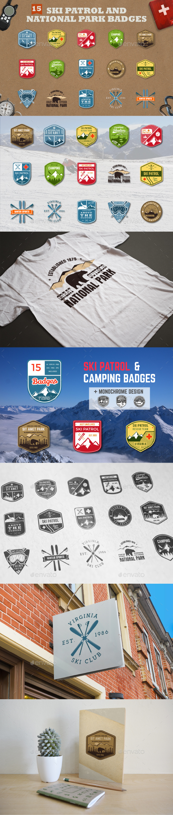 Mountain Ski Patrol & Camping Badges - Badges & Stickers Web Elements