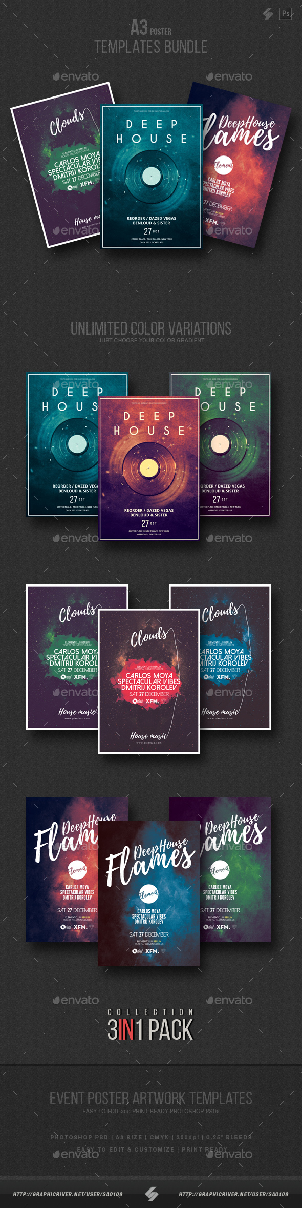 Creative Sound vol3 - Party Flyer Templates Bundle A3 - Clubs & Parties Events