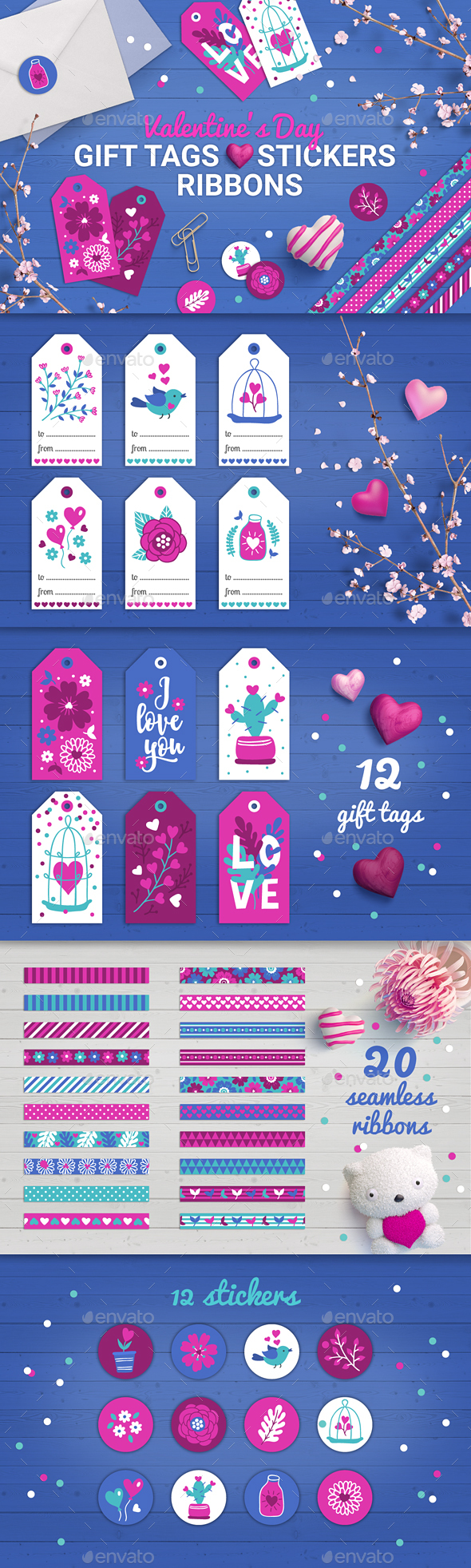 Valentine Gift Tags, Stickers, Tapes - Valentines Seasons/Holidays
