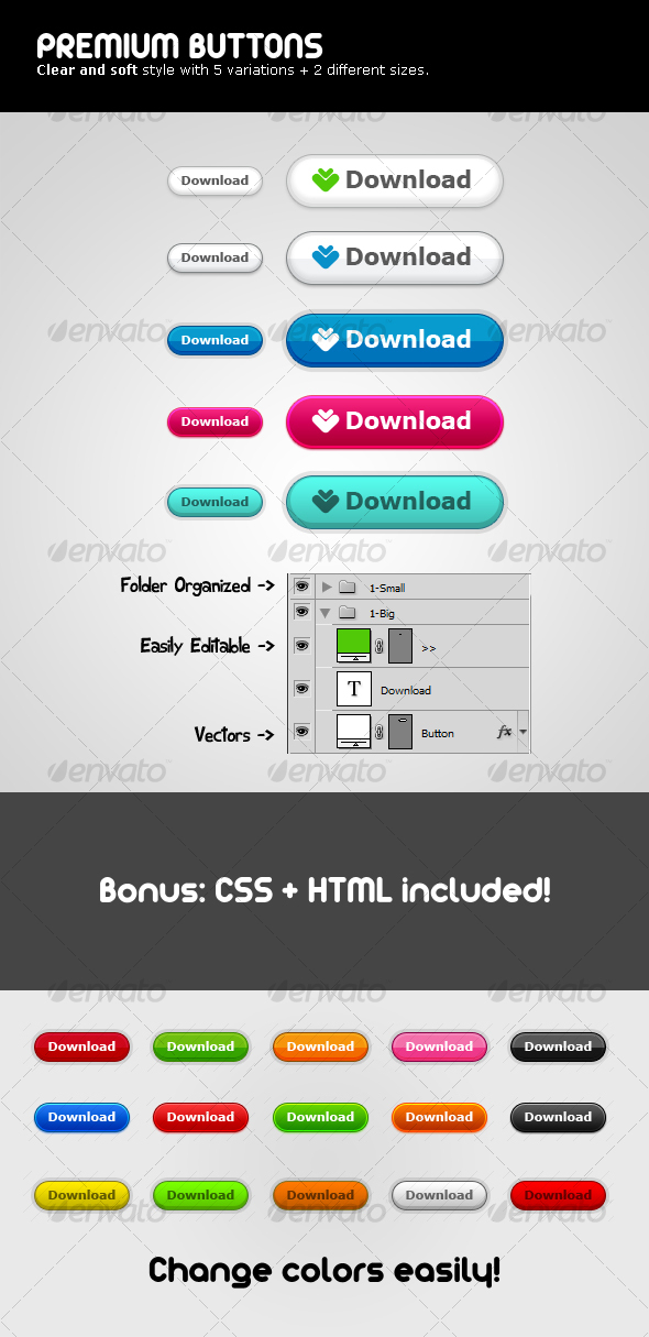 Premium Buttons - Clear & Soft style v2 - Buttons Web Elements