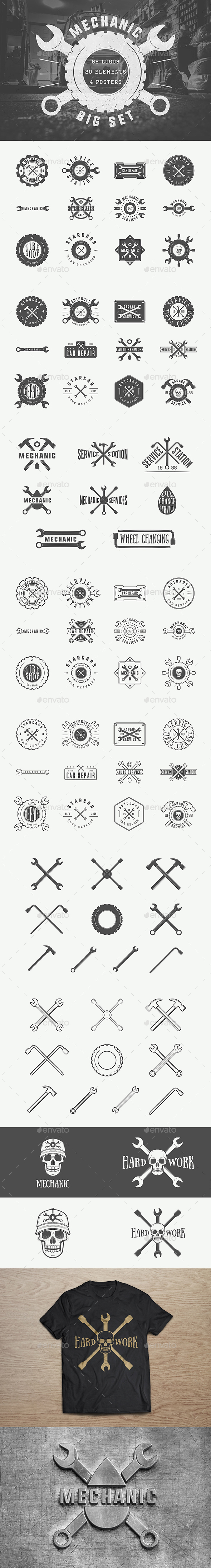 Mechanic Vintage Emblems - Badges & Stickers Web Elements