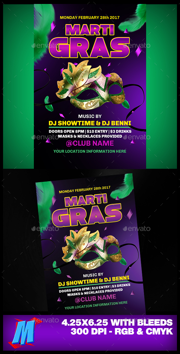 Mardi Gras Flyer Template - Clubs & Parties Events