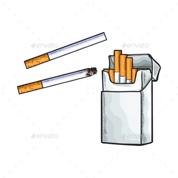 Unlabeled Standing Open Pack of Cigarettes - Health/Medicine Conceptual
