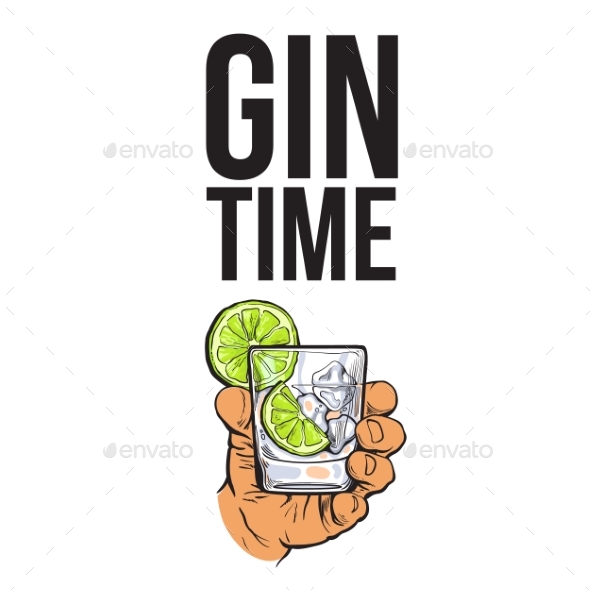 Hand Holding Glass of Gin - Decorative Symbols Decorative