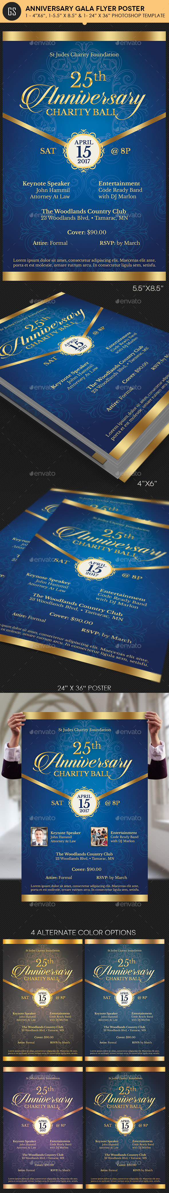 Blue Anniversary Gala Flyer Poster Template - Events Flyers