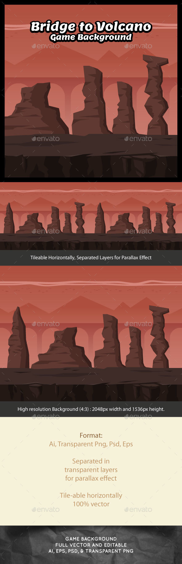 Bridge to Volcano Game Background - Backgrounds Game Assets