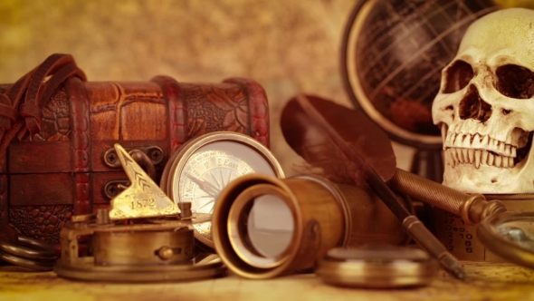 Vintage Still Life on an Old Map in 1565 alt