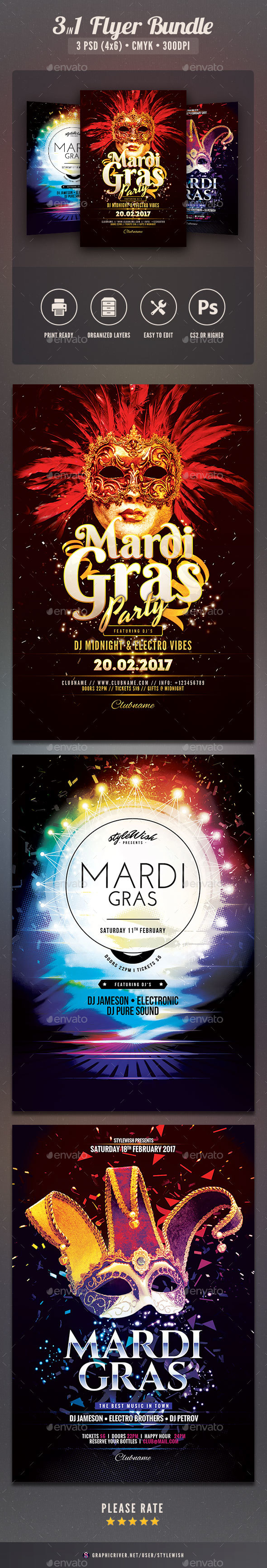 Mardi Gras Flyer Bundle Vol.02 - Clubs & Parties Events
