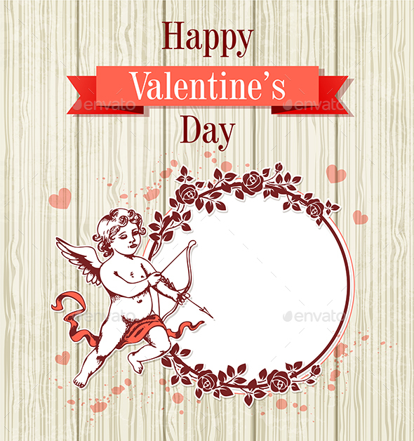 Cupid and Round Frame of Roses - Valentines Seasons/Holidays