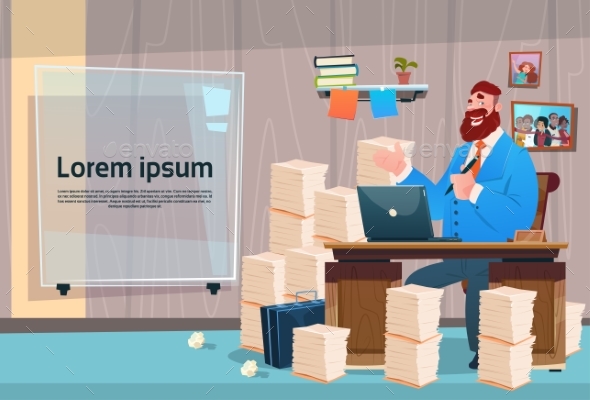 Businessman Sitting Desk Working Place Office - Concepts Business