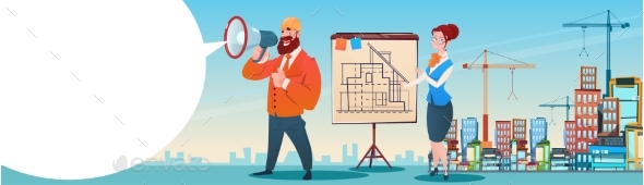 Builder Architect Holding Megaphone - Concepts Business
