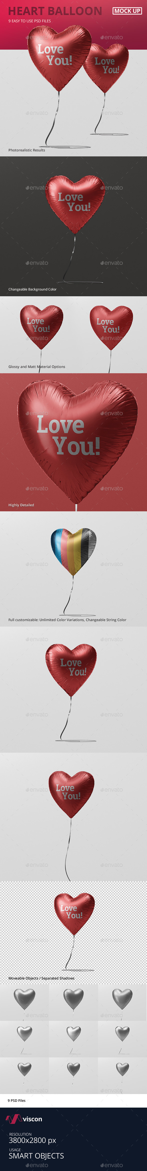 Valentine Heart Balloon Mockup - Miscellaneous Print