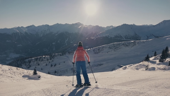 Woman Is Skiing at a Ski Resort