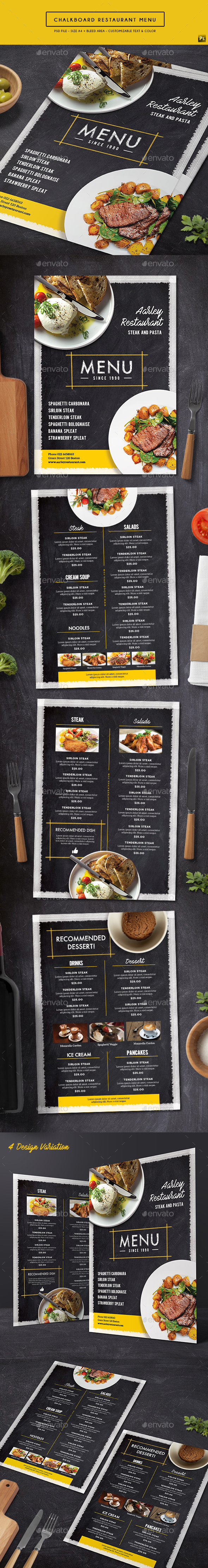 Chalkboard Restaurant Menu - Food Menus Print Templates