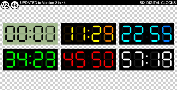 Six Digital Clocks 4k
