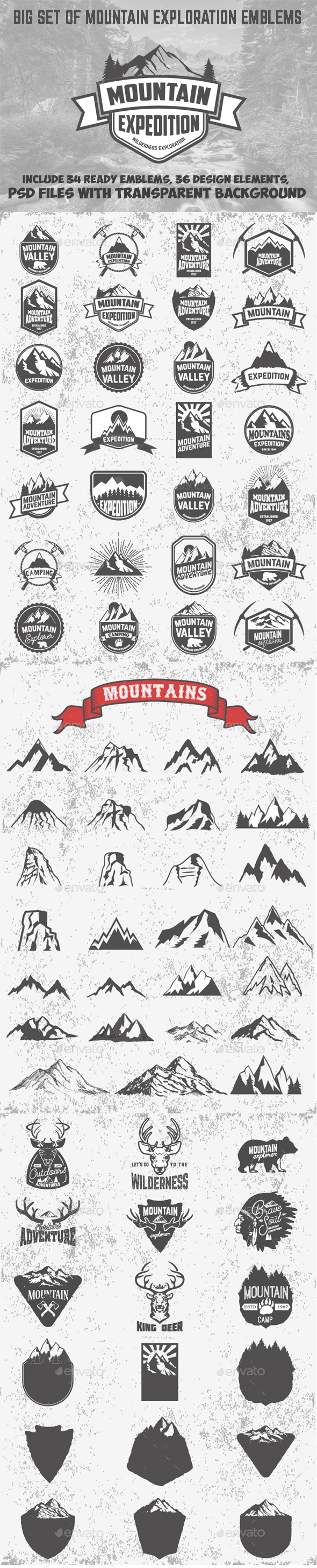 Set of Mountains Emblems and Design Elements - Travel Conceptual