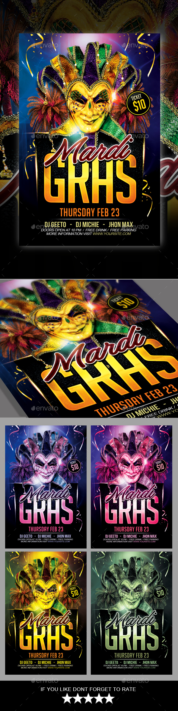 Mardi Gras Flyer - Clubs & Parties Events