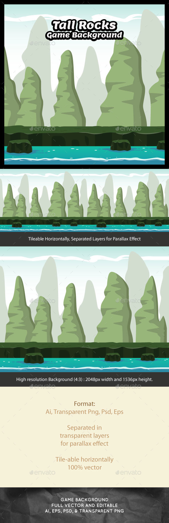 Tall Rocks Hill Game Background - Backgrounds Game Assets