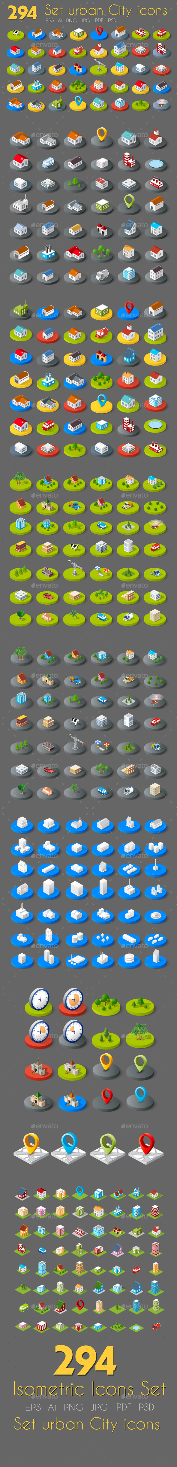 Isometric Web Icons - Buildings Objects