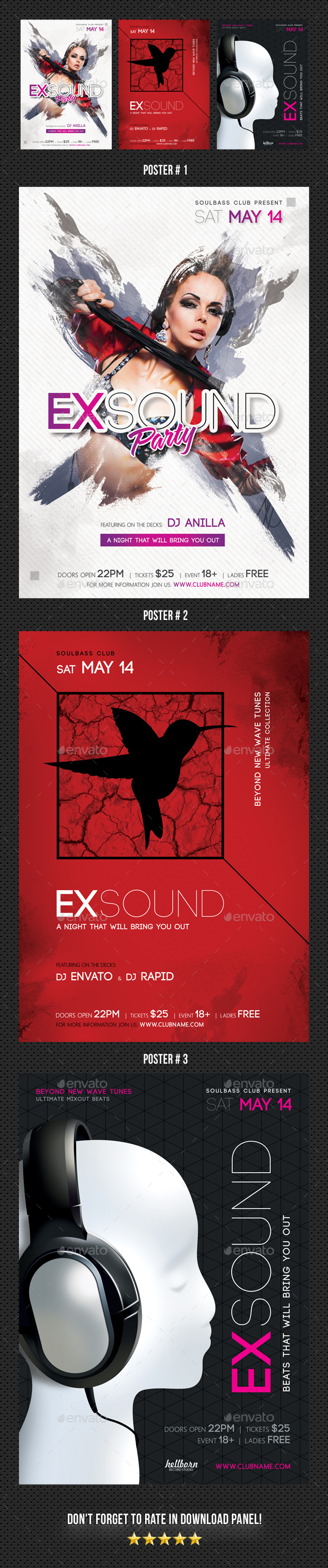 3 Exsound Music Poster Bundle - Signage Print Templates