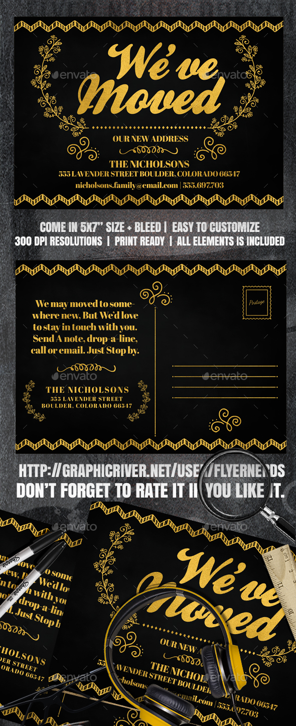 Gold Moving Announcements Card Template - Family Cards & Invites