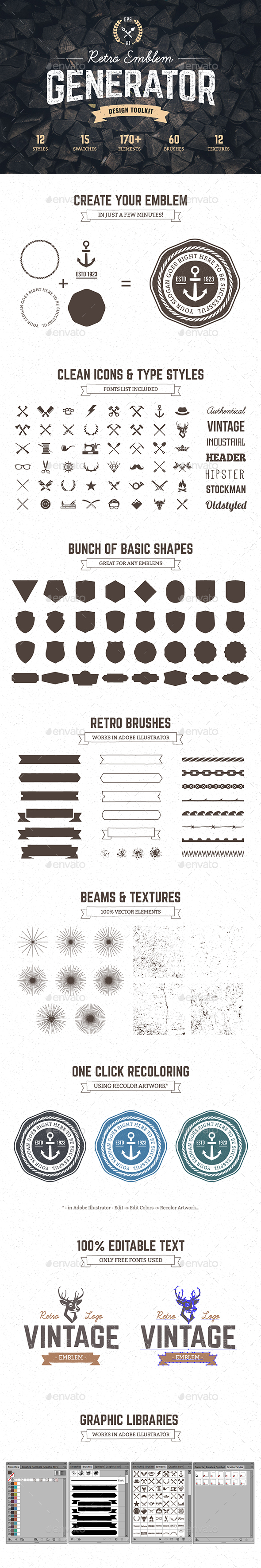 Logo Maker | Retro Emblem Generator - Decorative Symbols Decorative