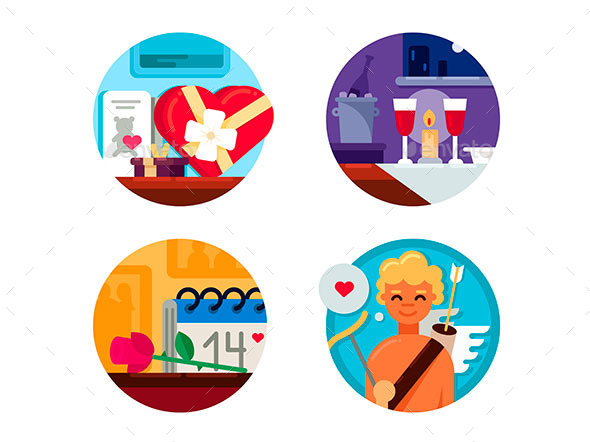 Valentine Day Set of Icons - Valentines Seasons/Holidays