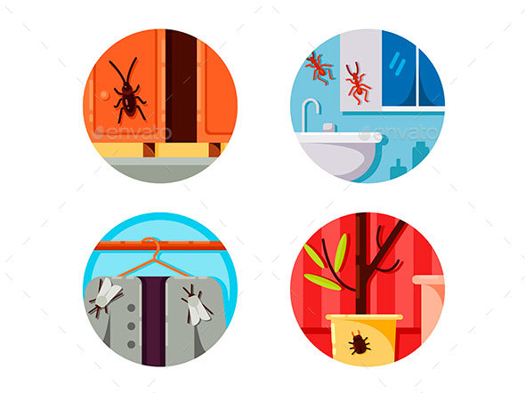 Household Vermin Set Icons - Web Elements Vectors