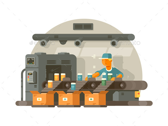 Factory Worker Standing on Line - People Characters