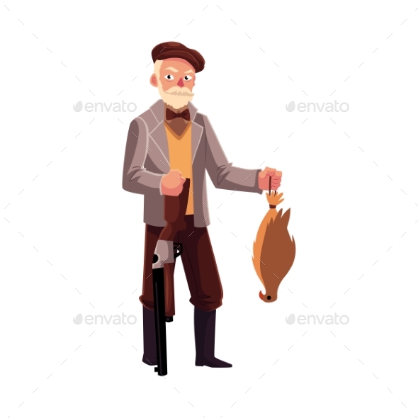 Hunter Holding Rifle and Falcon - People Characters