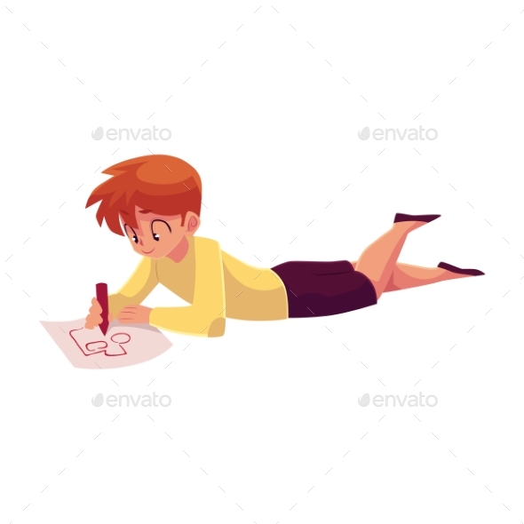 Little Boy Lying on Floor and Drawing a Car - Backgrounds Decorative