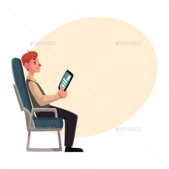 Young Man Sitting in Airplane Economy Class - Travel Conceptual