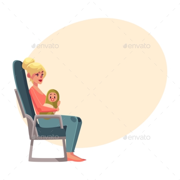 Young Woman in Airplane Seat Economy Class - Travel Conceptual