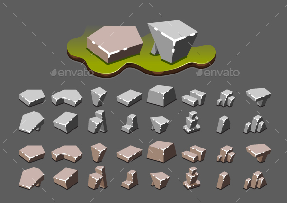 Isometric Stones for Creating Video Games - Miscellaneous Game Assets