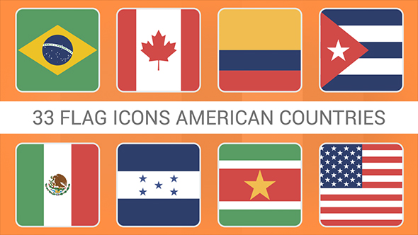 Flag Icons American Countries Squares Style