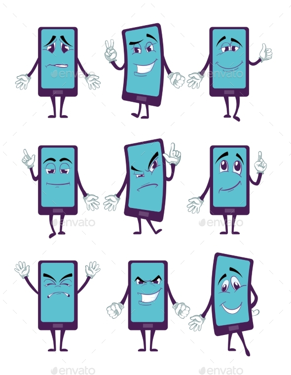 Happy Smartphone Cartoon Character with Legs - Miscellaneous Characters