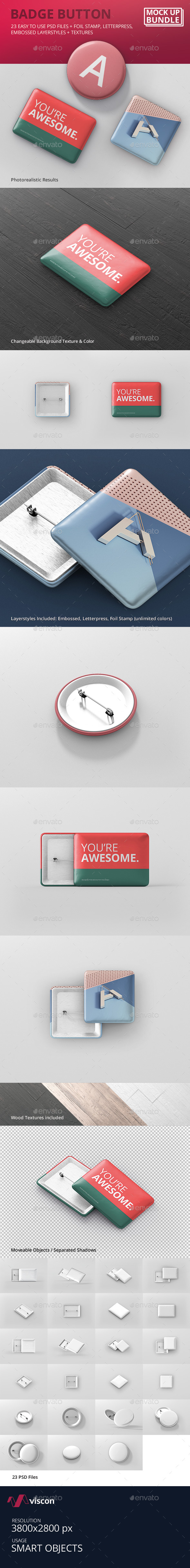 Badge Button Mockup Bundle - Stationery Print