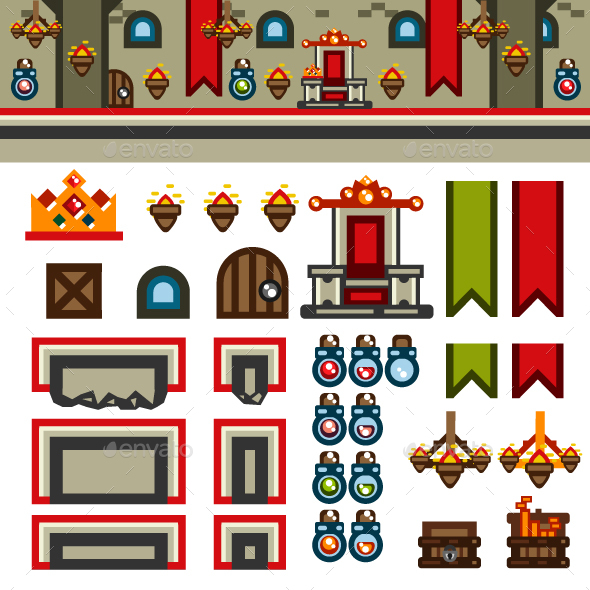 Inside Castle Flat Game Level Kit - Backgrounds Game Assets