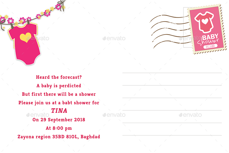 Baby Shower Party Postcard Template Vo.l2, Print Templates GraphicRiver
