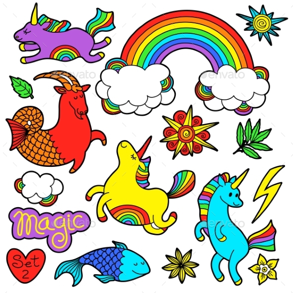 Fashion Patch Badge Elements in Cartoon 80S-90s - Miscellaneous Vectors