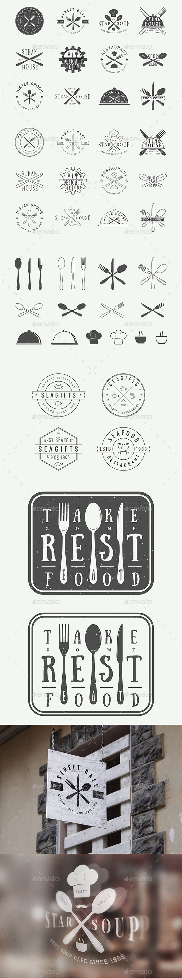 Vintage Restaurant Emblems - Badges & Stickers Web Elements