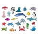 Cartoon Sea Fish and Ocean Animals Vector Icons