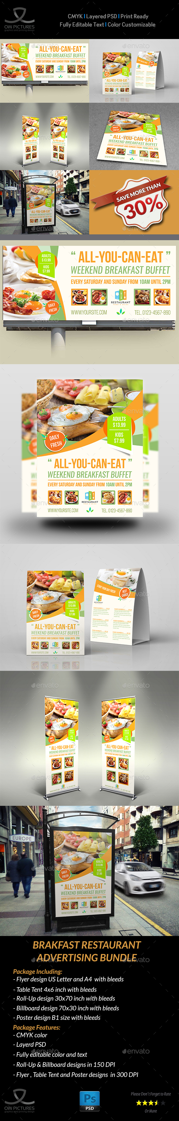 Breakfast Restaurant Advertising Bundle - Signage Print Templates