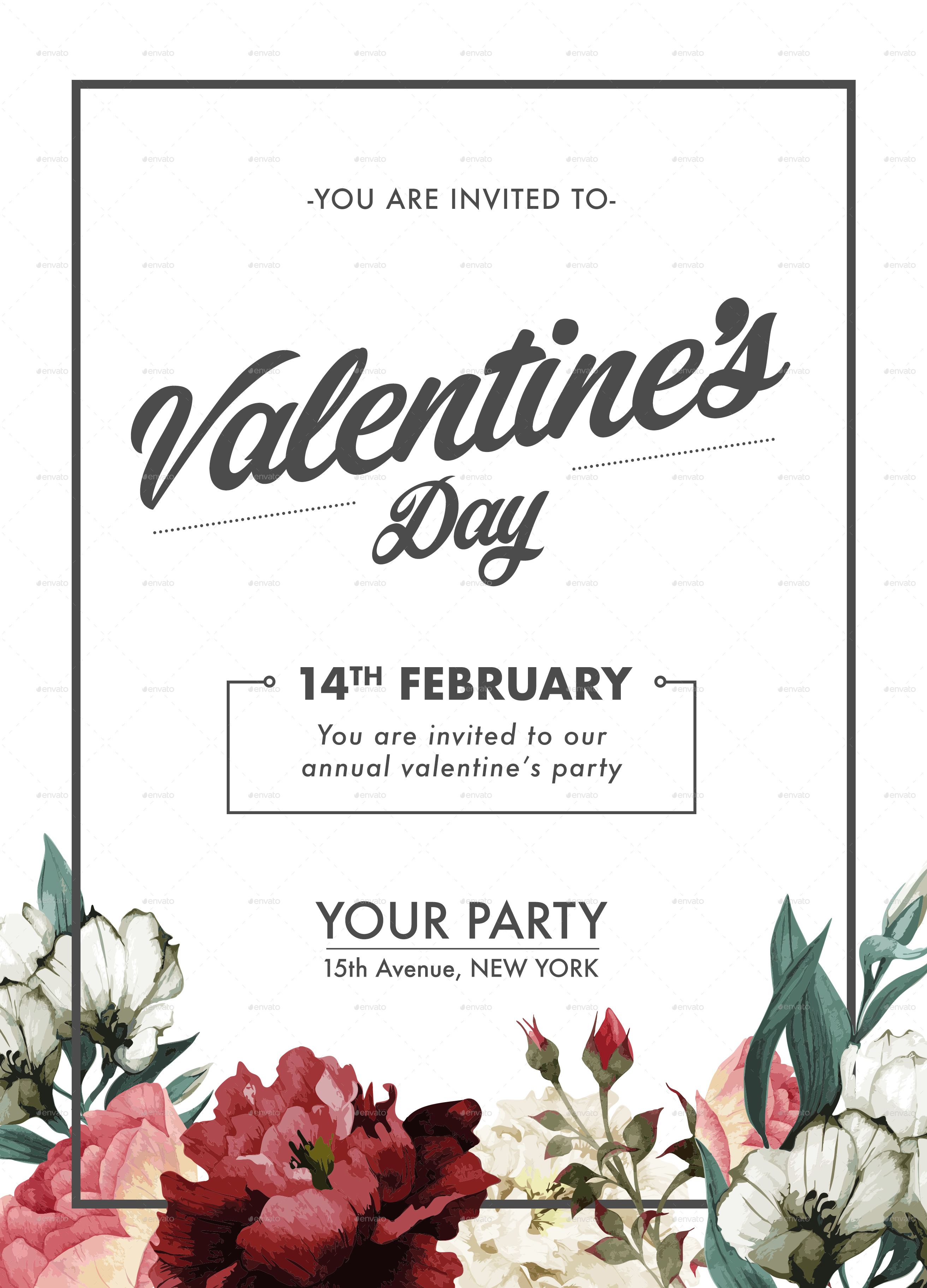 Valentine #39 s Day Floral Invitation Print Templates GraphicRiver