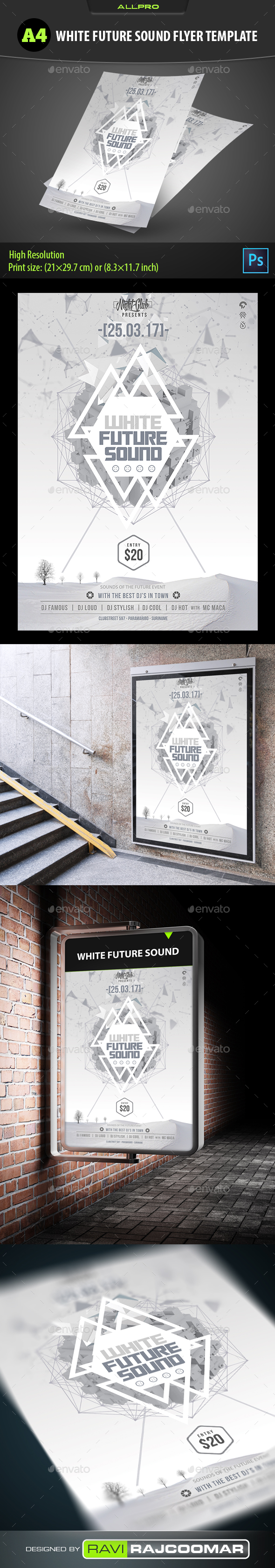White Future Sound Flyer Template - Clubs & Parties Events