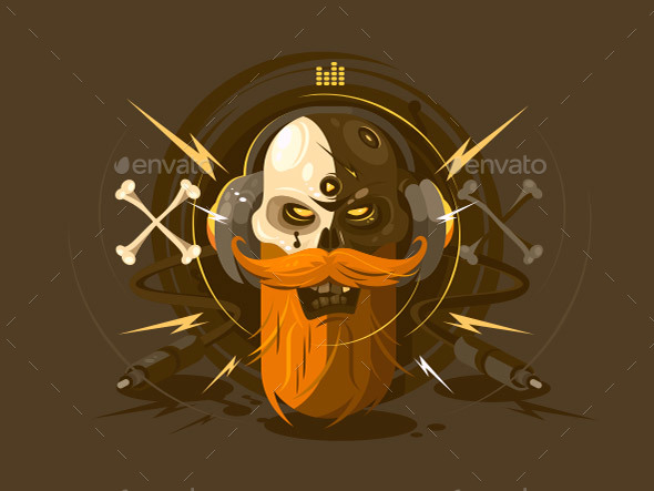 Skull with Beard on Headphone - Miscellaneous Vectors