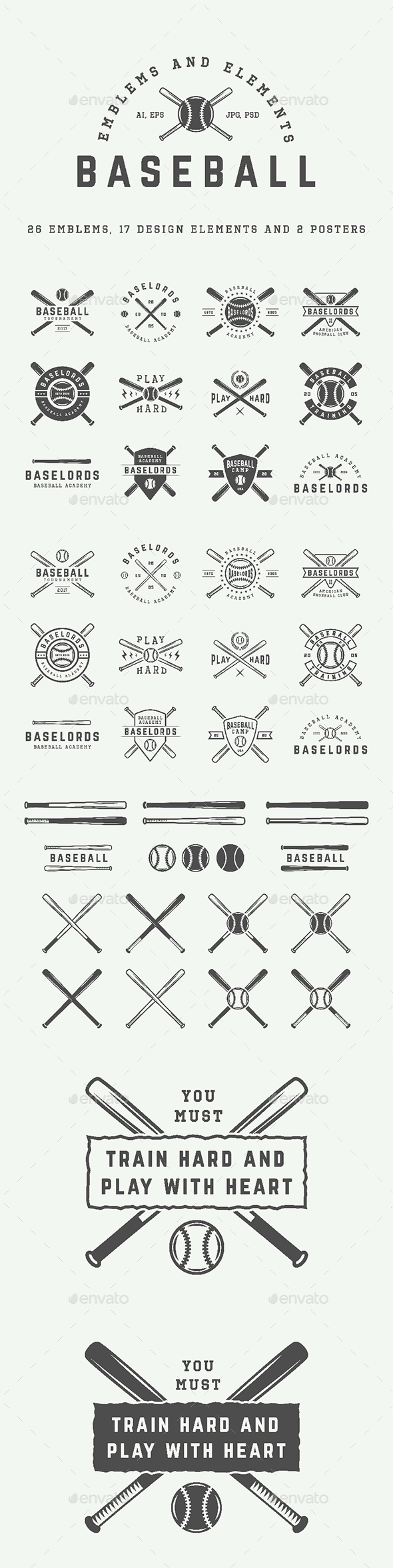 26 Baseball Emblems - Badges & Stickers Web Elements
